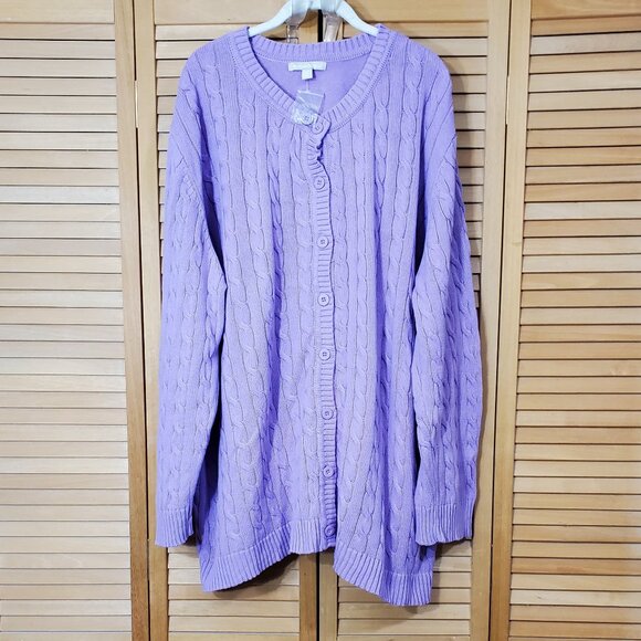 Woman Within Cotton Cable Knit Cardigan Sweater 4X (34/36) - Picture 4 of 8